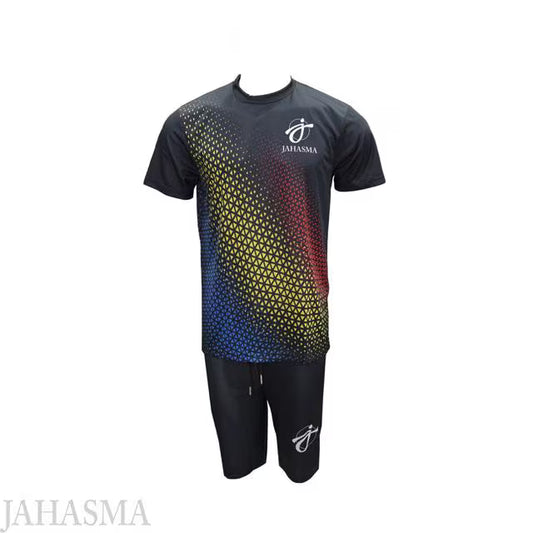 Men’s Summer Mesh Tracksuit Set Short Sleeve Tee Adjustable Pants Two-Piece Sport Outfit