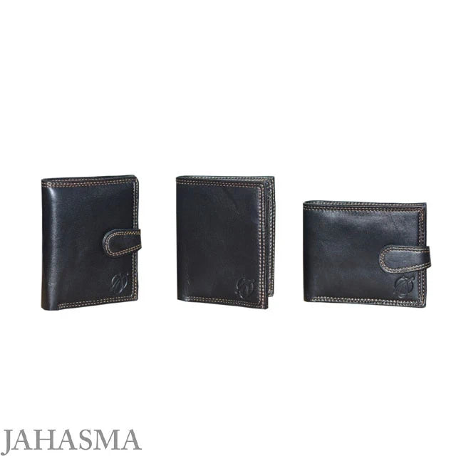 Men’s Black Leather Wallet – Extra Capacity, Button Closure with Flip & Zip Pocket, 100% Leather