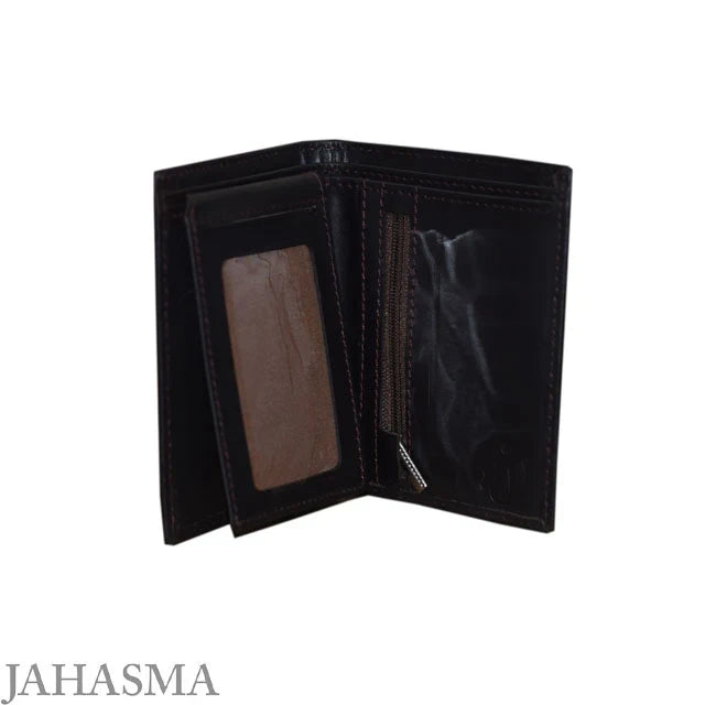 Men’s Black Leather Wallet – Extra Capacity, Button Closure with Flip & Zip Pocket, 100% Leather